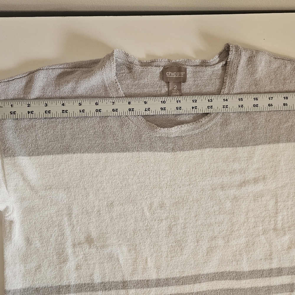 Chicos Women's Sweater Light Weight Gray, White Purple Size 2 12-14 EUC - Picture 11 of 12